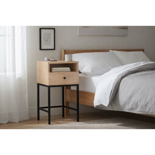 Nattbord Brooklyn i hvitoljet eikefiner - 35x28x70 cm