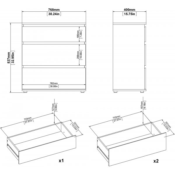 Nova kommode med 3 skuffer - Hvit