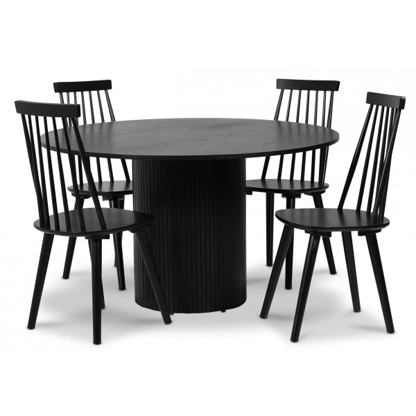 Pose spisegruppe: Bord 130 cm inkludert 4 stk dalsland pinnestoler - Svart