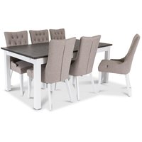 Skagen Spisegruppe med 6 st Tuva Denise stoler med Beige tøy Skagen Spisegruppe med 6 st Tuva Denise stoler med Beige tøy