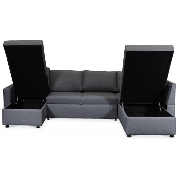 Dream sovesofa med oppbevaring (U-sofa) høyre - Mørkegrå (stoff) + Flekkfjerner for møbler Dream sovesofa med oppbevaring (U-sofa) høyre - Mørkegrå (stoff) + Flekkfjerner for møbler