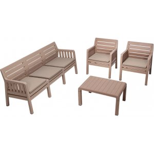 Lara loungegruppe med 3-seters sofa, 2 lenestoler og bord - Cappuccino