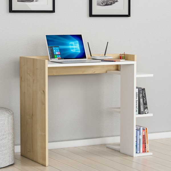 Ruby skrivebord 90,6x46,8 cm - Hvit/eik Ruby skrivebord 90,6x46,8 cm - Hvit/eik