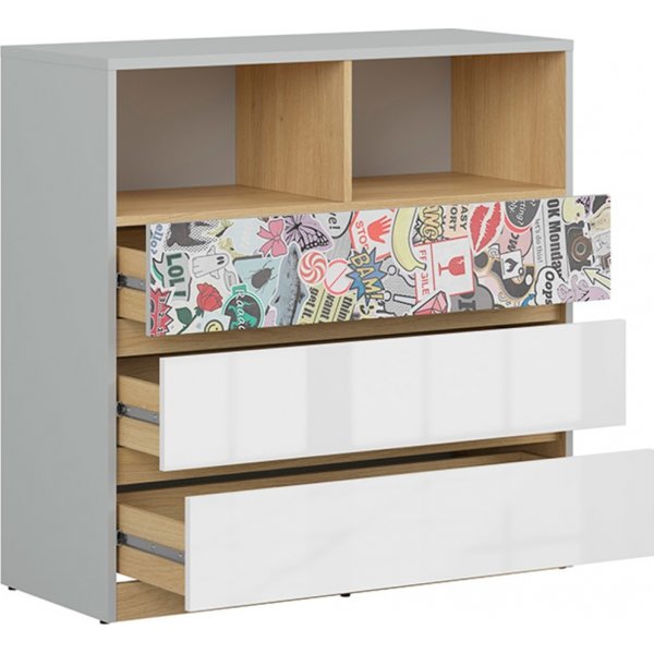 Nandu kommode med klistremerker - Grå/eik/hvit Nandu kommode med klistremerker - Grå/eik/hvit