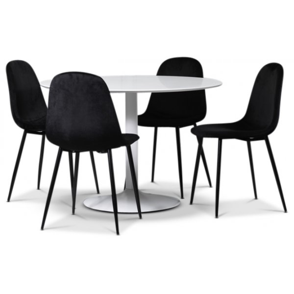 Seat spisegruppe, rundt spisebord med 4 stk Carisma fl�yelsstoler - Hvit/Svart