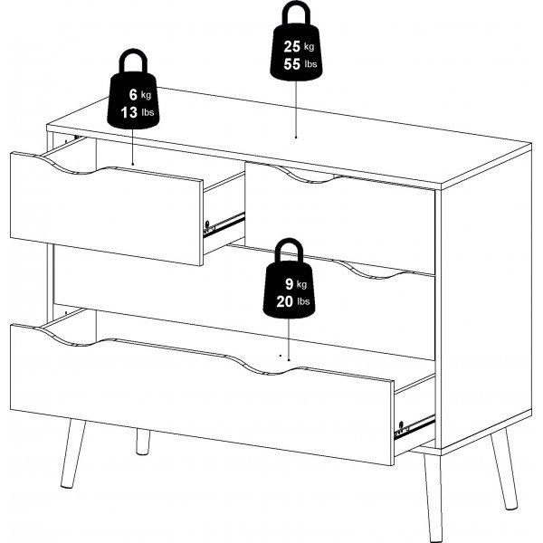 Oslo kommode med 4 skuffer - Hvit/eik Oslo kommode med 4 skuffer - Hvit/eik