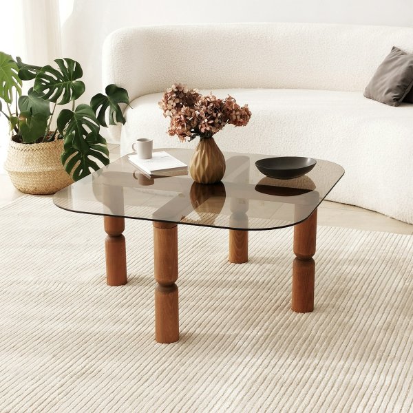 Kei salongbord 80 x 80 cm - Valnøtt/bronse Kei salongbord 80 x 80 cm - Valnøtt/bronse