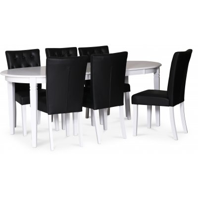 Sandhamn Food Group; Ovalt bord med 6 Crocket stoler i Sort PU + Flekkfjerner for mbler