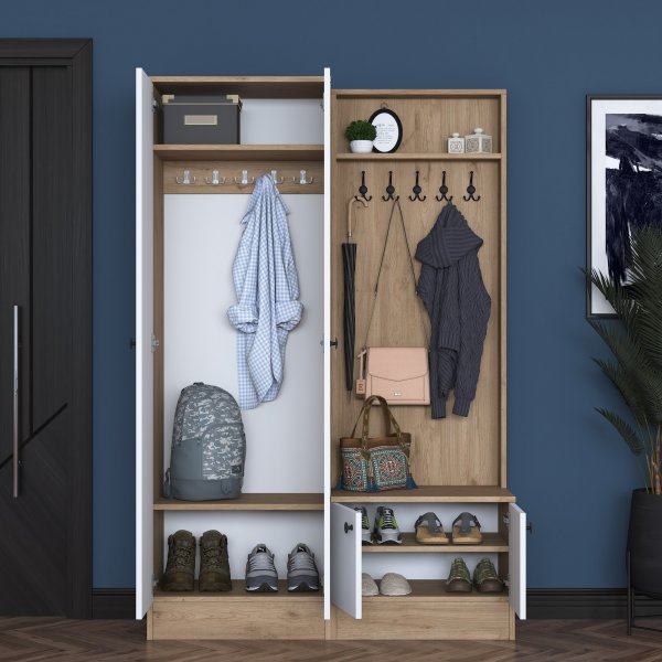 Mendy hallmøbler - Hvit/valnøtt Mendy hallmøbler - Hvit/valnøtt