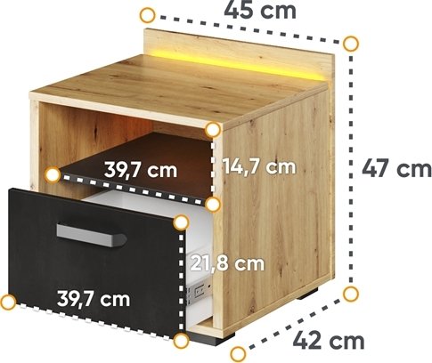 Qubic nattbord - Artisan eik/grå/svart Qubic nattbord - Artisan eik/grå/svart