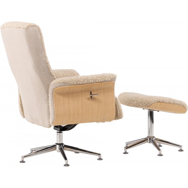 Lenestol med fotskammel - Beige saueskinnsimitasjon/oljet eik + Tekstilpleie for møbler Lenestol med fotskammel - Beige saueskinnsimitasjon/oljet eik + Tekstilpleie for møbler