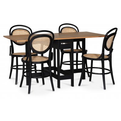 Fr spisegruppe; Fr klaffbord i svart/eik med 4 Alice spisestoler