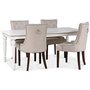 Paris spisegruppe hvitt bord med 4 stk Tuva New Port stoler i beige stoff med bakhndtak