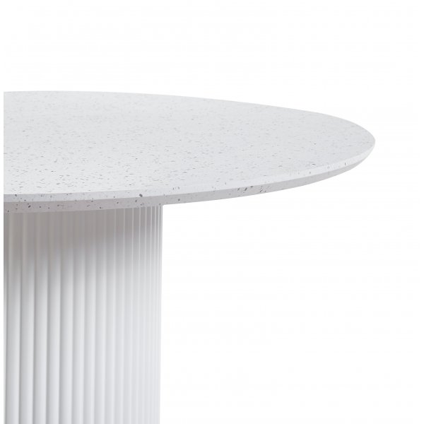 Spisegruppe Sandö spisebord Ø120 cm i hvit terrazzo med 4 Plaza spisestoler i beige fløyel Spisegruppe Sandö spisebord Ø120 cm i hvit terrazzo med 4 Plaza spisestoler i beige fløyel