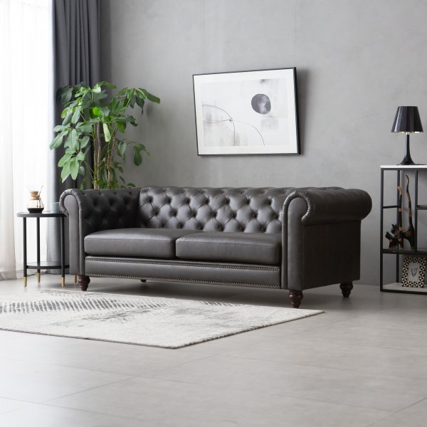 Chesterfield Royal 3-seters sofa - Svart vintage (PU skinn)