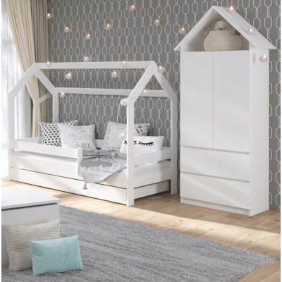 Casa hvit barneseng med uttrekkbar ekstraseng 80x180 cm inkludert madrasser