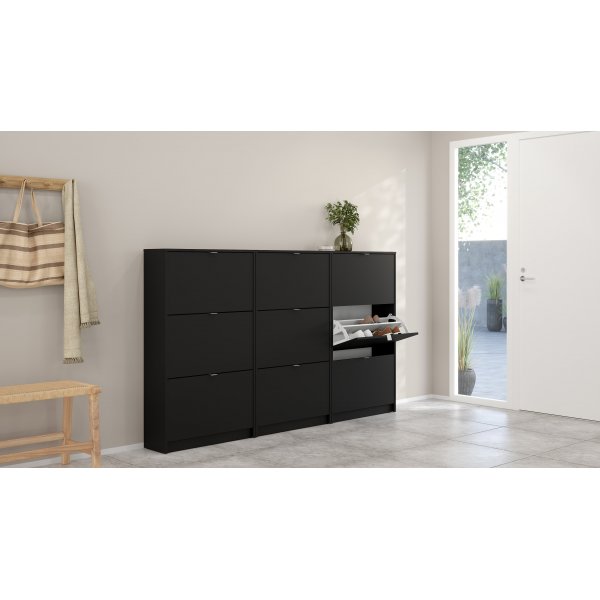 Skoskap med 3 vipped�rer - Matt svart