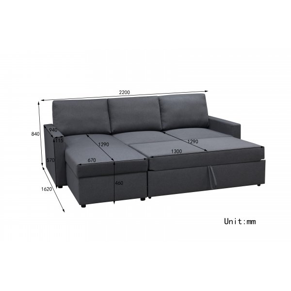 Dream divansofa med sengefunksjon og oppbevaring - Mørk grå Dream divansofa med sengefunksjon og oppbevaring - Mørk grå