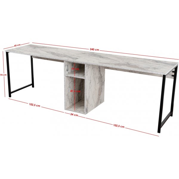 Twin skrivebord - Hvit marmor/svart Twin skrivebord - Hvit marmor/svart
