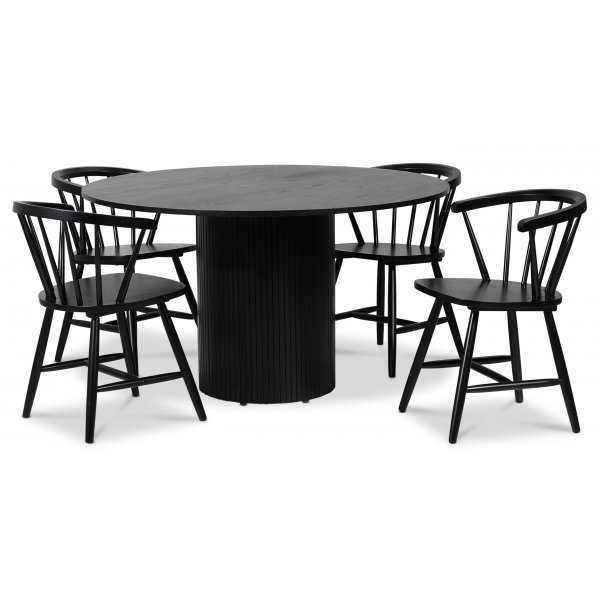 Pose spisegruppe: Bord 130 cm inkludert 4 stk Fr karmstoler - Svart