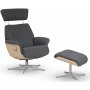 Marbck recliner- lenestol med fotskammel - Grtt tystoff / Tre