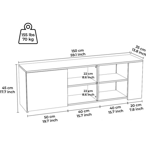 Roma mediabenk - Eik/hvit