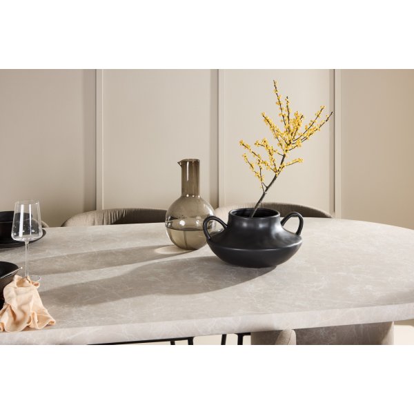 Spisebord Narvik med 6 Edina stoler - Sort/brun/beige Spisebord Narvik med 6 Edina stoler - Sort/brun/beige