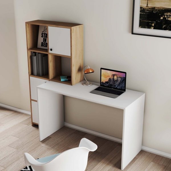 Silence skrivebord 156,8 x 51,5 cm, venstre - Hvit/eik Silence skrivebord 156,8 x 51,5 cm, venstre - Hvit/eik