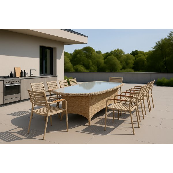Spisegruppe med 8 stoler og spisebord 230 x 100 cm beige/naturfarget - Menton/Pino