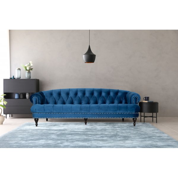 Sofa Chesterfield 3-seters sofa i blå fløyel Sofa Chesterfield 3-seters sofa i blå fløyel
