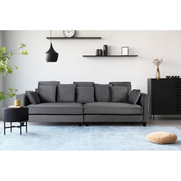 Brandy Lounge - 4-seters sofa XL (slvgr flyel) + Tekstilrens for mbler