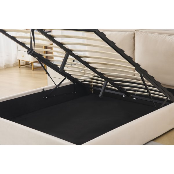 Lamica sengeramme med sengegavl og oppbevaring 160 x 200 cm - Beige Lamica sengeramme med sengegavl og oppbevaring 160 x 200 cm - Beige