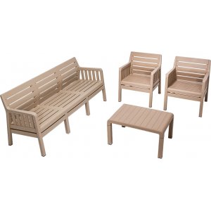 Lara loungegruppe med 3-seters sofa, 2 lenestoler og bord uten puter - Cappuccino