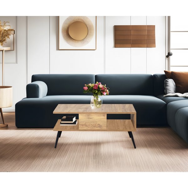 Bukle sofabord 90 x 50 cm - Furu/sort Bukle sofabord 90 x 50 cm - Furu/sort