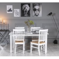 Gåsö spisegruppe: Bord 150 cm inkludert 4 Fårö stoler - Eik/hvit Gåsö spisegruppe: Bord 150 cm inkludert 4 Fårö stoler - Eik/hvit