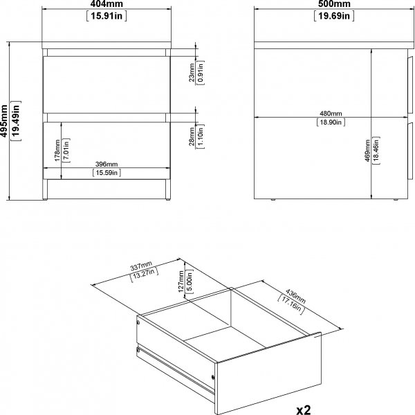 Naia nattbord 2 - Sort ask