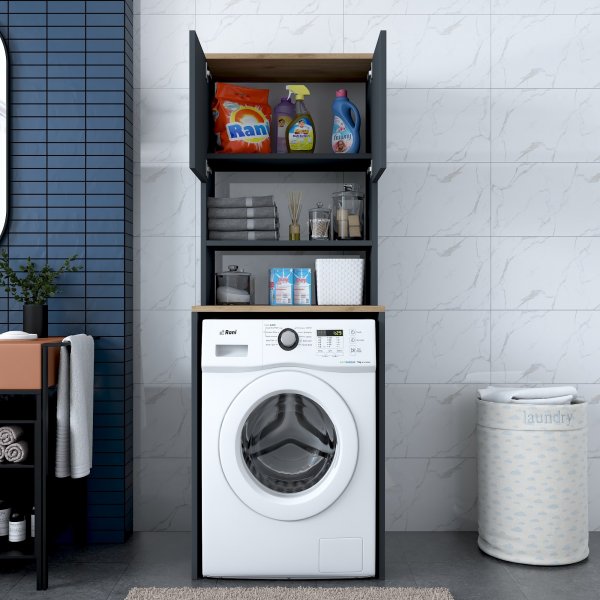 Langt vaskemaskinskap 1 - Valnøtt/antrasitt Langt vaskemaskinskap 1 - Valnøtt/antrasitt