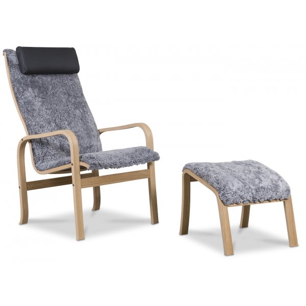 Frank lenestol - Grått saueskinn / oljet eik Frank lenestol - Grått saueskinn / oljet eik