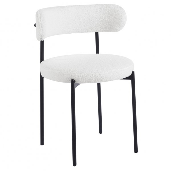 Wilma-stol i hvit teddy med svarte ben