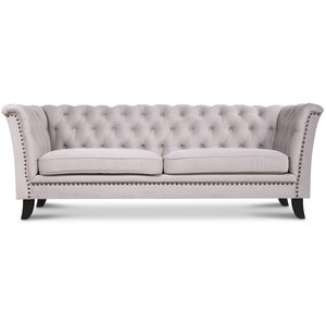 Milton Chesterfield 3-seter sofa - Beige fløyel + Møbelpleiesett for tekstiler