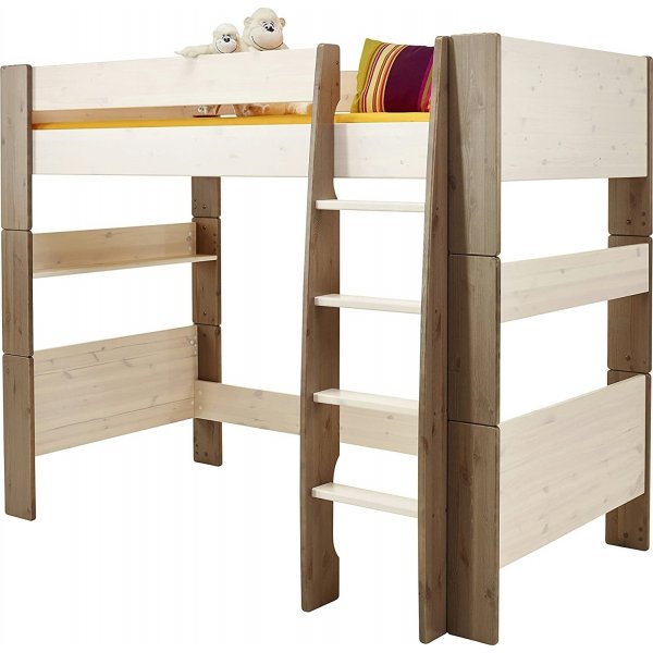 For barn hy loftseng 90 x 200 cm - Hvitkalket/gr/brun