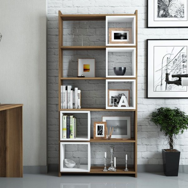 Box bokhylle - Valnøtt/hvit Box bokhylle - Valnøtt/hvit