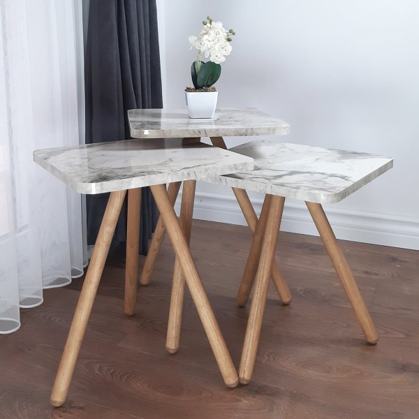 Trippelsett bord 34 x 34 cm - Gråmarmorert Trippelsett bord 34 x 34 cm - Gråmarmorert