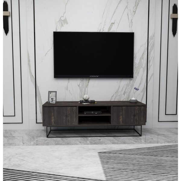 Control media benk 140 cm - M�rk brun/svart