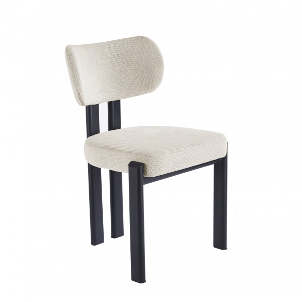 Spisegruppe Sand� spisebord �120 cm i hvit terrazzo med 4 Callum spisestoler i beige stoff