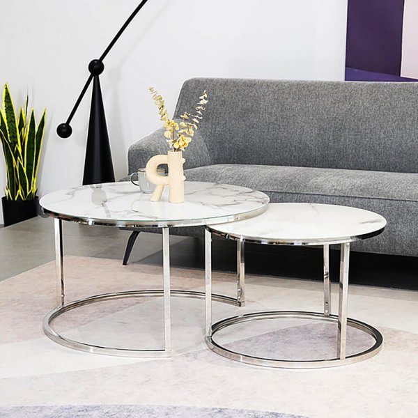 Harrisburg salongbord 80 x 80 cm - Hvit/krom