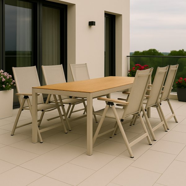 Spisegruppe med 6 stoler og bord 205 x 90 cm beige/eik - Las Vegas/Svea