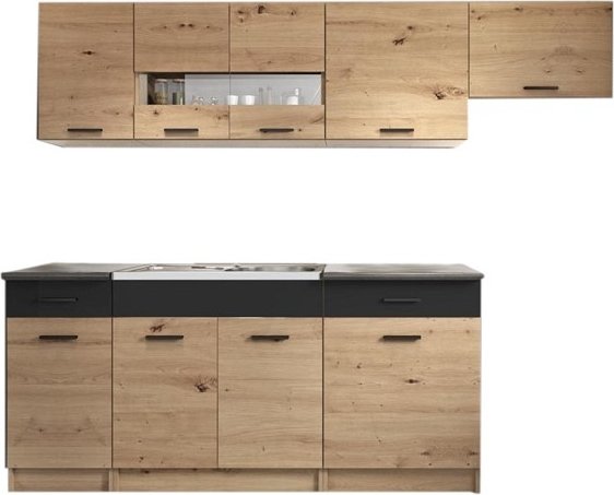 Alina komplett kjøkken 240 cm - Artisan eik/matt sort/mørk grå Alina komplett kjøkken 240 cm - Artisan eik/matt sort/mørk grå