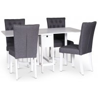 Sandhamn spisegruppe; Klaffbord med 4 Crocket-stoler i grått stoff