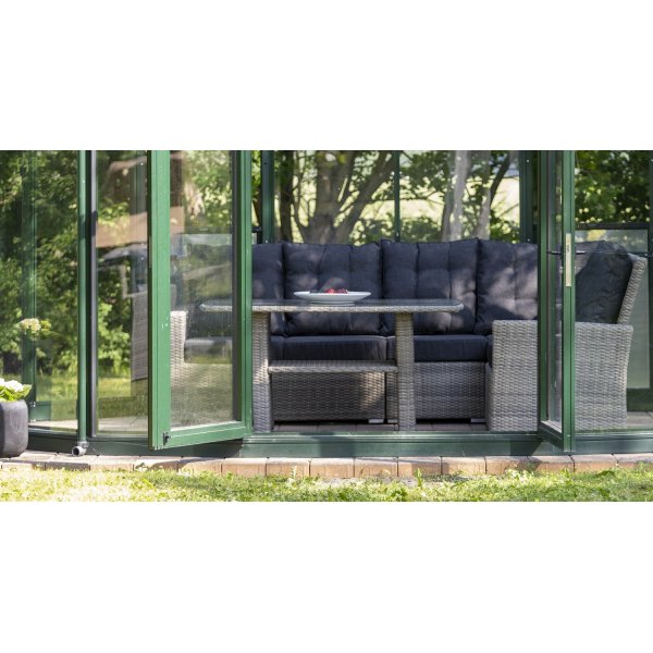 Orlando utemøbelgruppe høy rygg justerbar (2-H-2 + bord) - Grå kunstrotting Orlando utemøbelgruppe høy rygg justerbar (2-H-2 + bord) - Grå kunstrotting